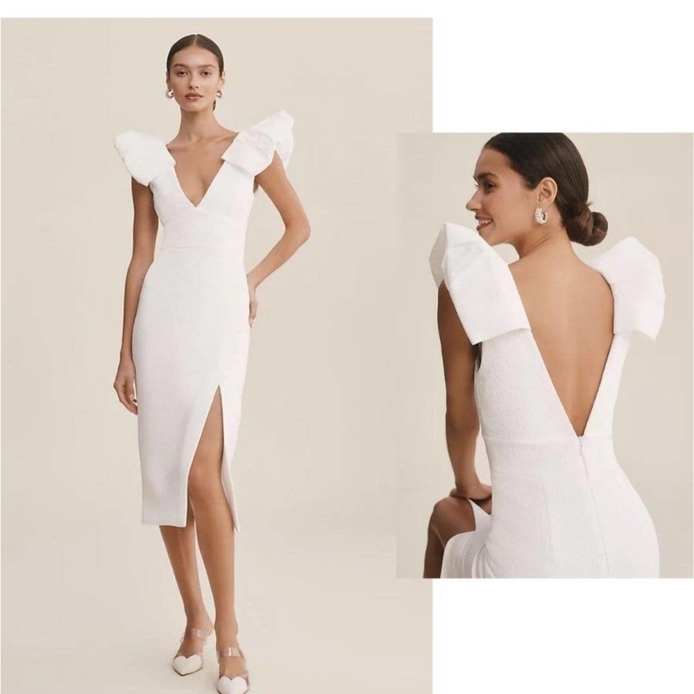 Rebecca Vallance Puff Sleeve V-neck Midi Dress